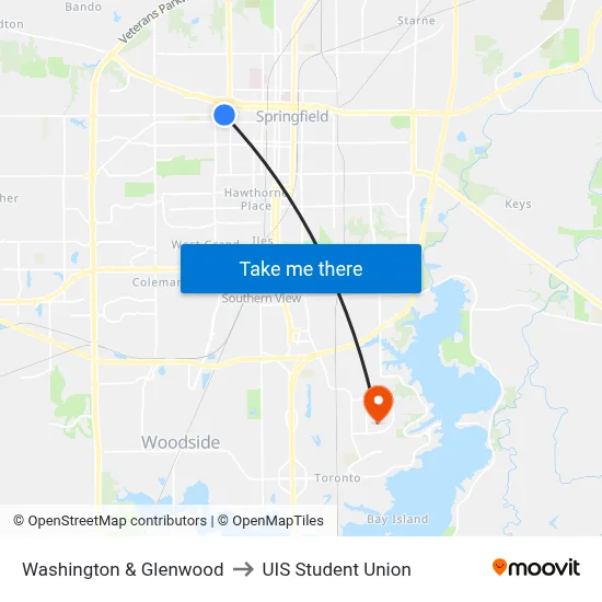 Washington & Glenwood to UIS Student Union map