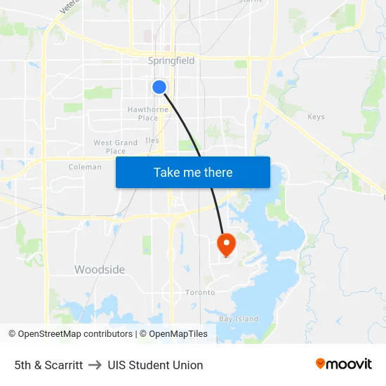 5th & Scarritt to UIS Student Union map