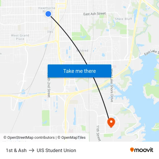 1st & Ash to UIS Student Union map