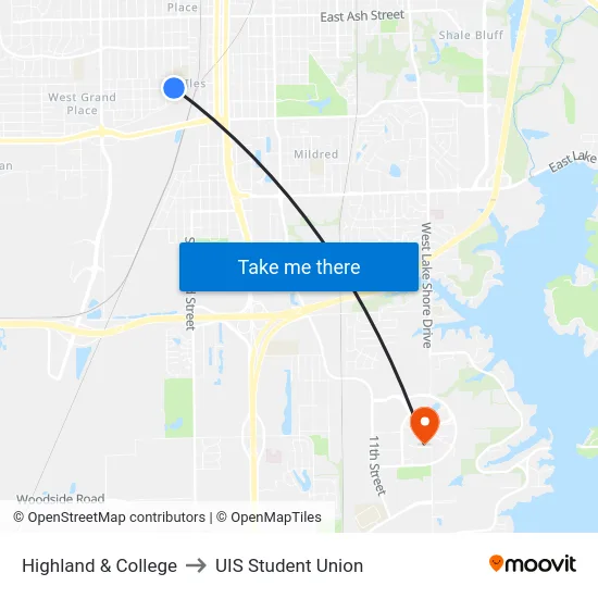 Highland & College to UIS Student Union map
