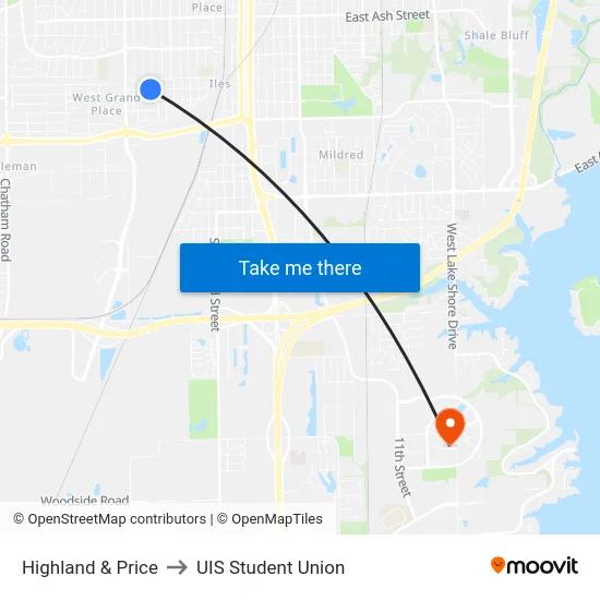 Highland & Price to UIS Student Union map