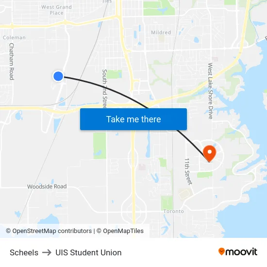 Scheels to UIS Student Union map
