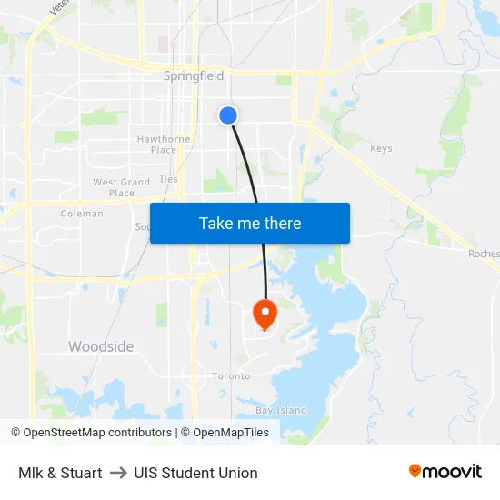 Mlk & Stuart to UIS Student Union map