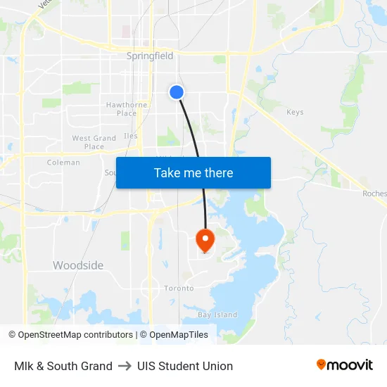 Mlk & South Grand to UIS Student Union map