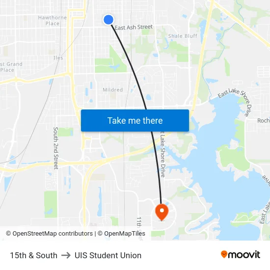 15th & South to UIS Student Union map