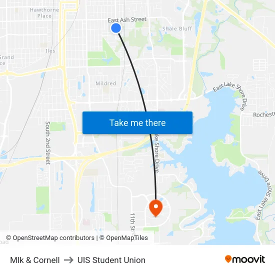 Mlk & Cornell to UIS Student Union map