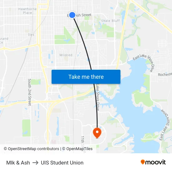 Mlk & Ash to UIS Student Union map