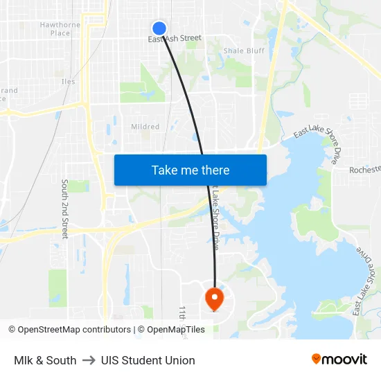 Mlk & South to UIS Student Union map