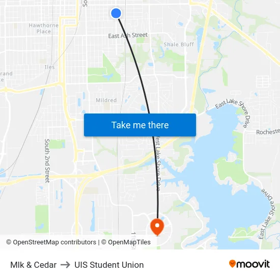 Mlk & Cedar to UIS Student Union map