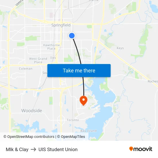 Mlk & Clay to UIS Student Union map