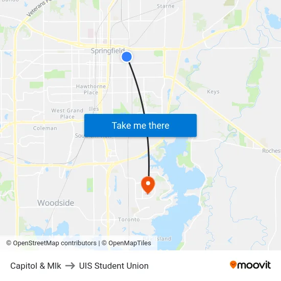 Capitol & Mlk to UIS Student Union map
