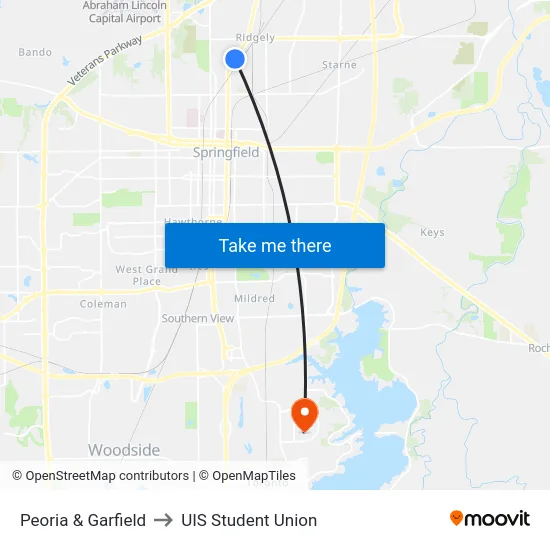 Peoria & Garfield to UIS Student Union map