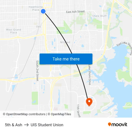 5th & Ash to UIS Student Union map