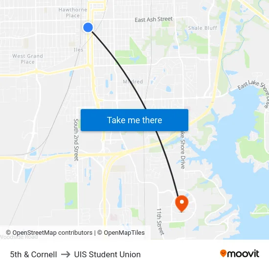 5th & Cornell to UIS Student Union map