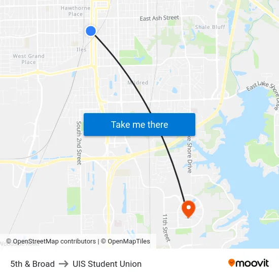 5th & Broad to UIS Student Union map
