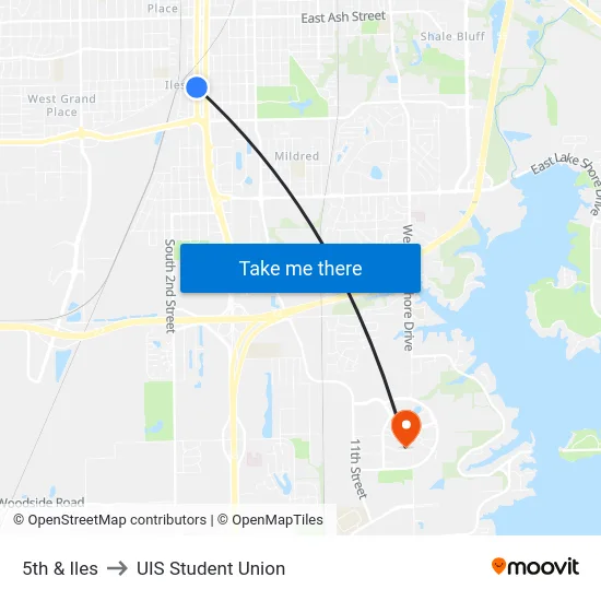 5th & Iles to UIS Student Union map