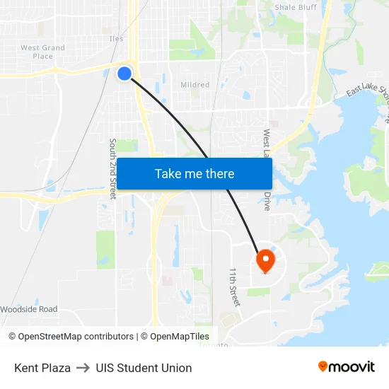 Kent Plaza to UIS Student Union map