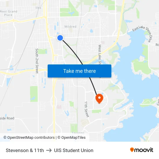 Stevenson & 11th to UIS Student Union map