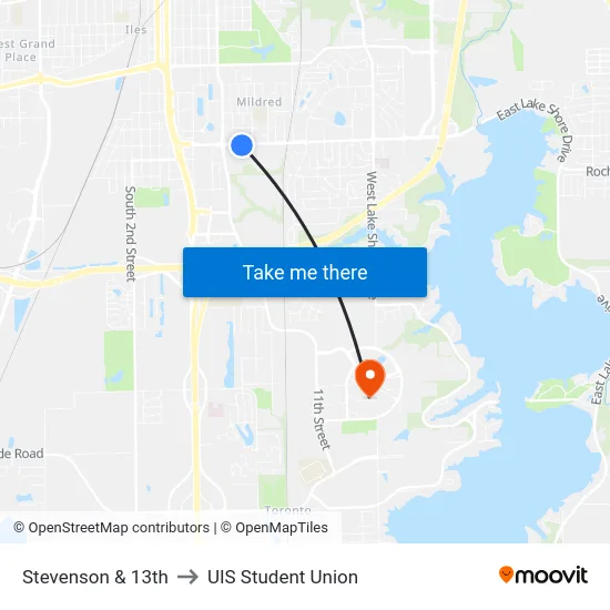 Stevenson & 13th to UIS Student Union map