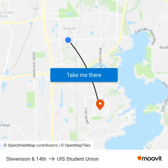 Stevenson & 14th to UIS Student Union map
