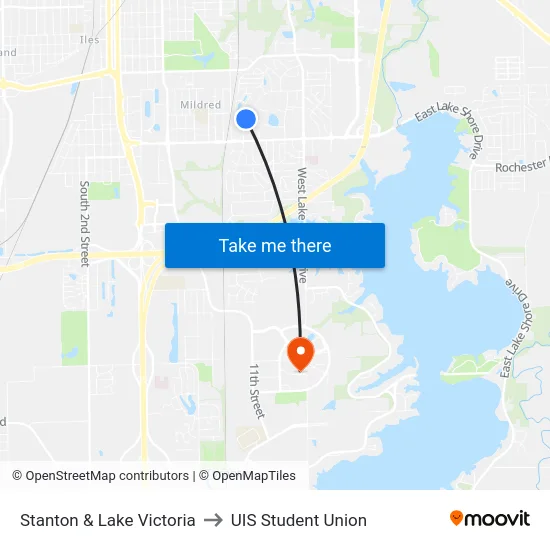 Stanton & Lake Victoria to UIS Student Union map