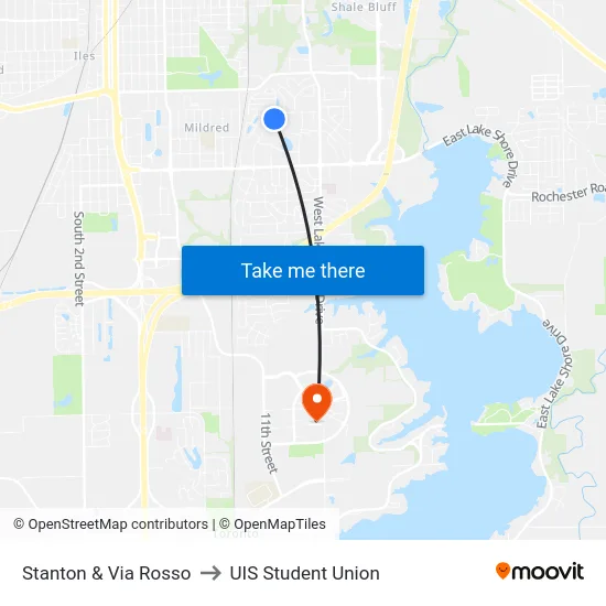 Stanton & Via Rosso to UIS Student Union map