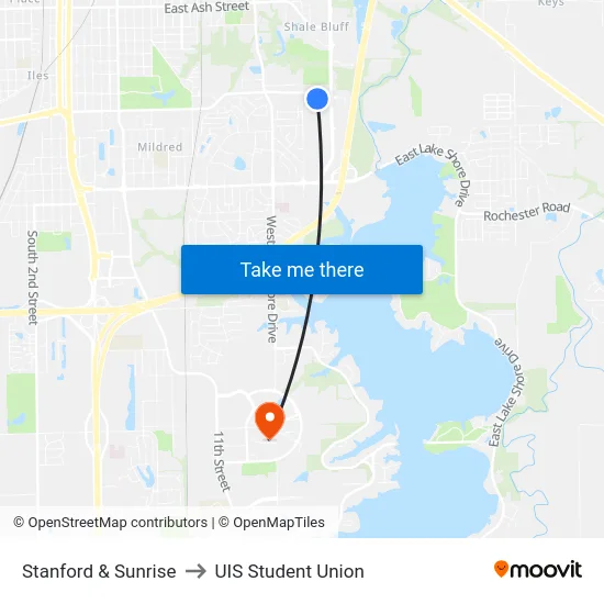 Stanford & Sunrise to UIS Student Union map