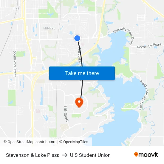Stevenson & Lake Plaza to UIS Student Union map