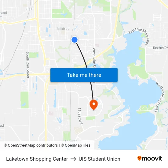 Laketown Shopping Center to UIS Student Union map