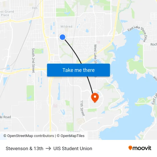 Stevenson & 13th to UIS Student Union map