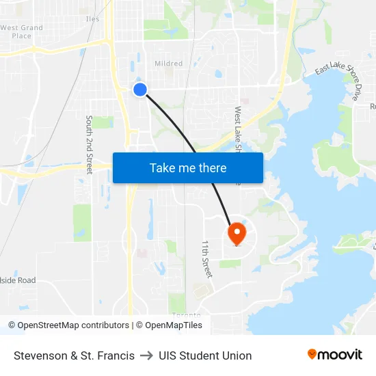 Stevenson & St. Francis to UIS Student Union map