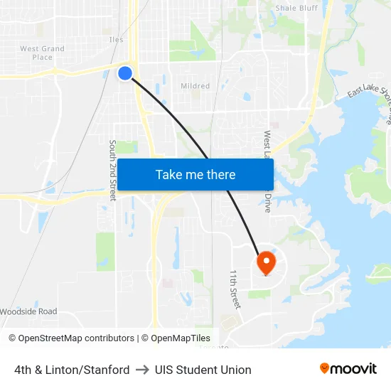 4th & Linton/Stanford to UIS Student Union map
