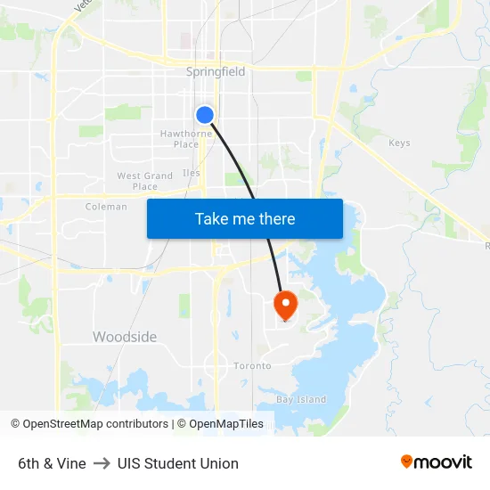 6th & Vine to UIS Student Union map