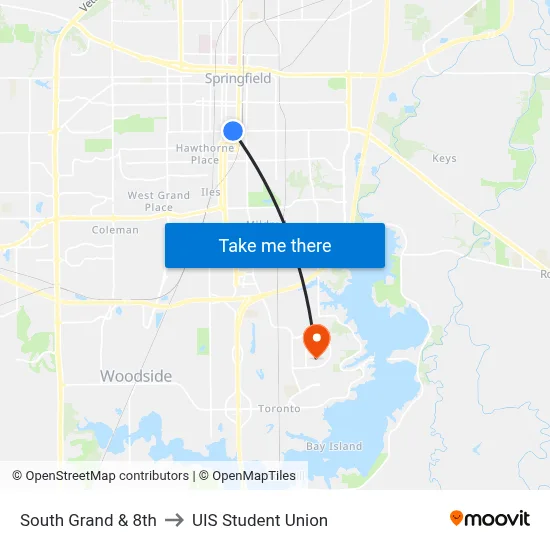 South Grand & 8th to UIS Student Union map