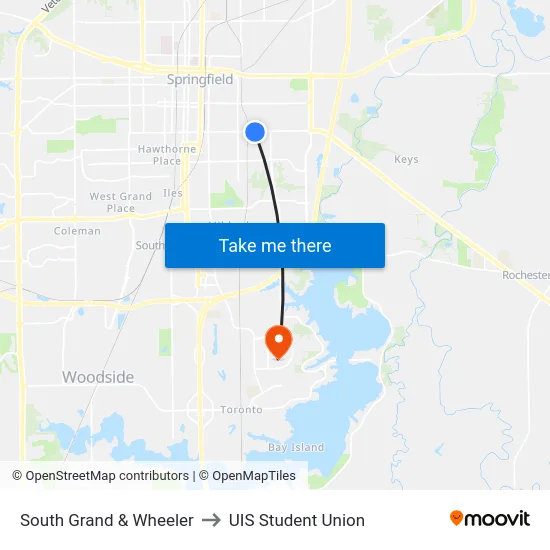 South Grand & Wheeler to UIS Student Union map