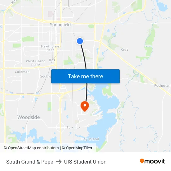 South Grand & Pope to UIS Student Union map