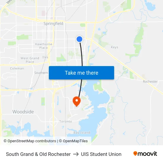 South Grand & Old Rochester to UIS Student Union map