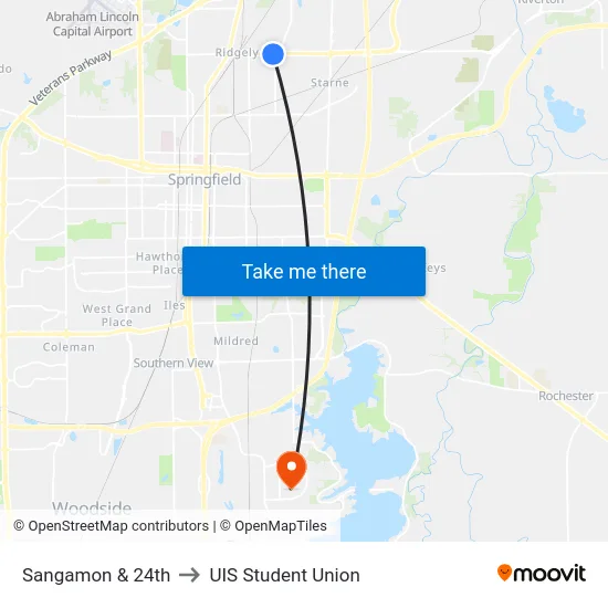 Sangamon & 24th to UIS Student Union map
