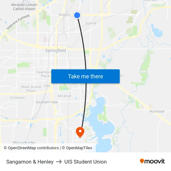 Sangamon & Henley to UIS Student Union map