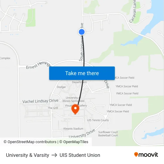 University & Varsity to UIS Student Union map