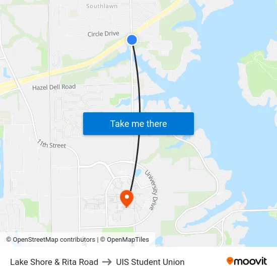 Lake Shore & Rita Road to UIS Student Union map