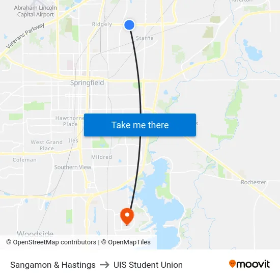 Sangamon & Hastings to UIS Student Union map