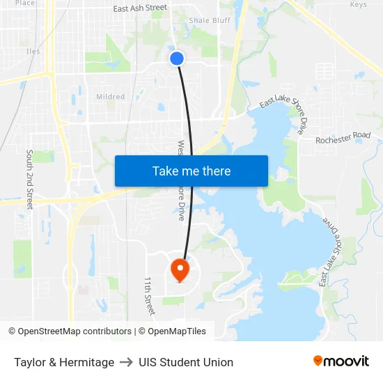 Taylor & Hermitage to UIS Student Union map