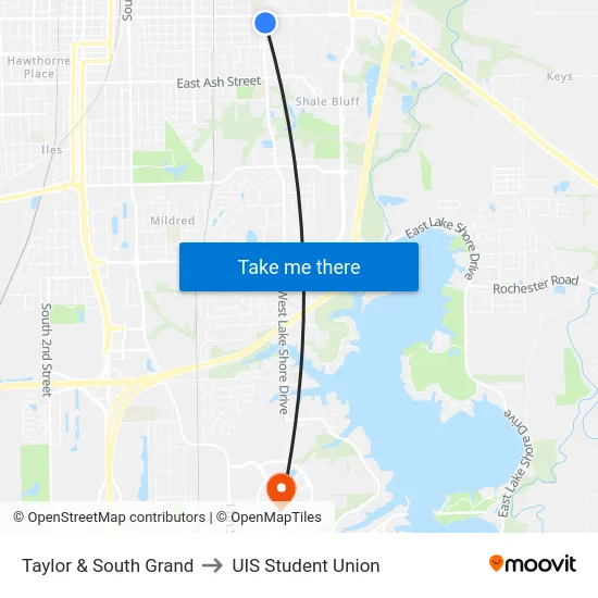 Taylor & South Grand to UIS Student Union map