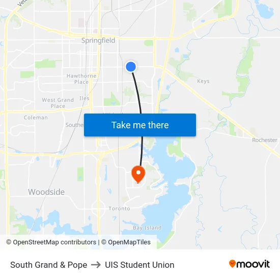 South Grand & Pope to UIS Student Union map