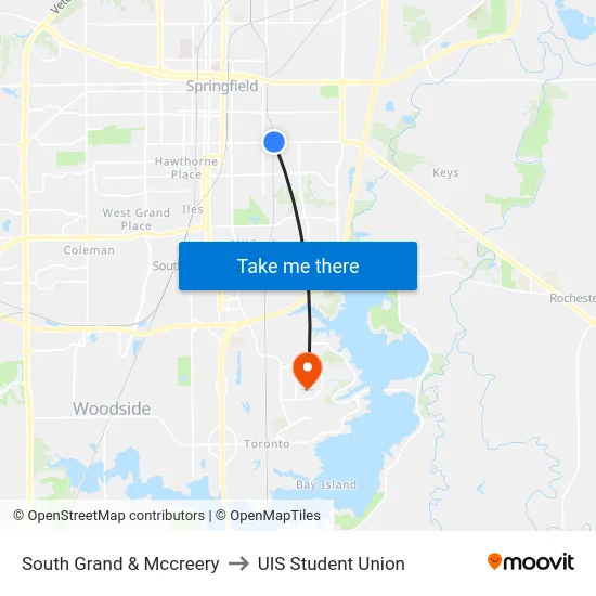 South Grand & Mccreery to UIS Student Union map
