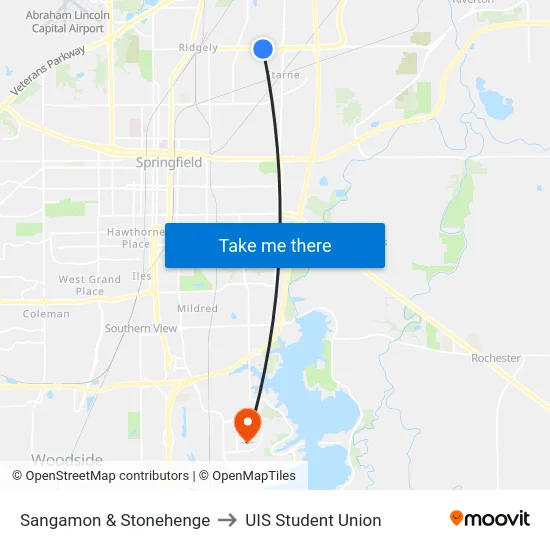 Sangamon & Stonehenge to UIS Student Union map