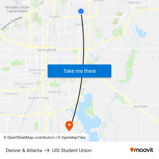 Denver & Atlanta to UIS Student Union map