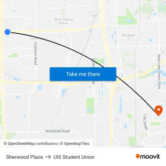 Sherwood Plaza to UIS Student Union map