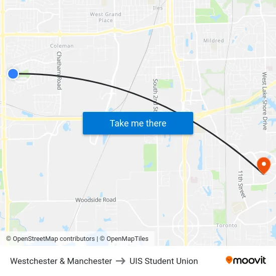 Westchester & Manchester to UIS Student Union map